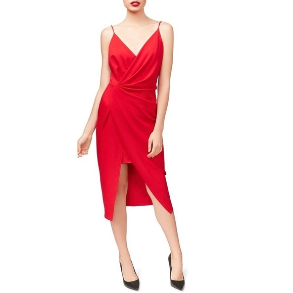 Betsey Johnson Dresses & Skirts - Betsey Johnson Size 8 Red Mini Dress Cocktail Faux Wrap Twist Slit